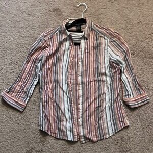 Preswick & Moore Women's Striped Button-Down Shirt in Mauve and White